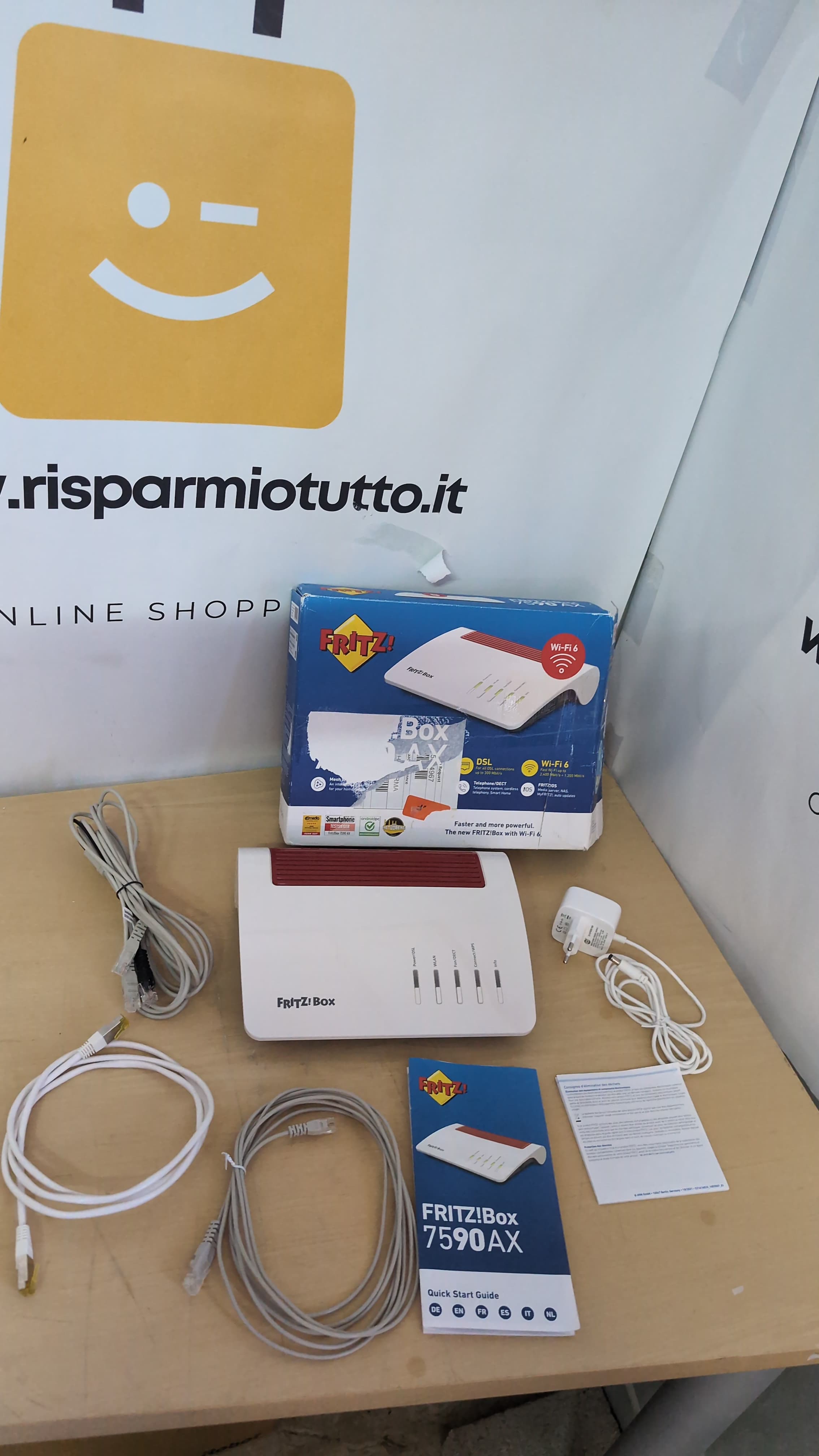 AVM FRITZ!Box 7590 AX Edition International, Modem Router Wi-Fi 6 Dual Band veloce fino a 3.600 MBit/s, ADSL/VDLS fino a 300 MBit/s, Mesh, Base DECT, Media Server, Interfaccia in italiano